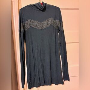 Free People Navy Lace-Trim Long Sleeve Tunic